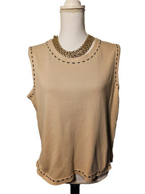 Vintage VTG Bechamel Womens Beige Tan Casual Tank Top Layering Cotton Large L
